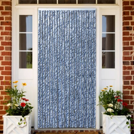 vidaXL Cortina mosquitera  chenilla azul blanco y plateado 100x220 cm