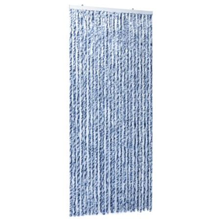 vidaXL Cortina mosquitera  chenilla azul blanco y plateado 100x220 cm