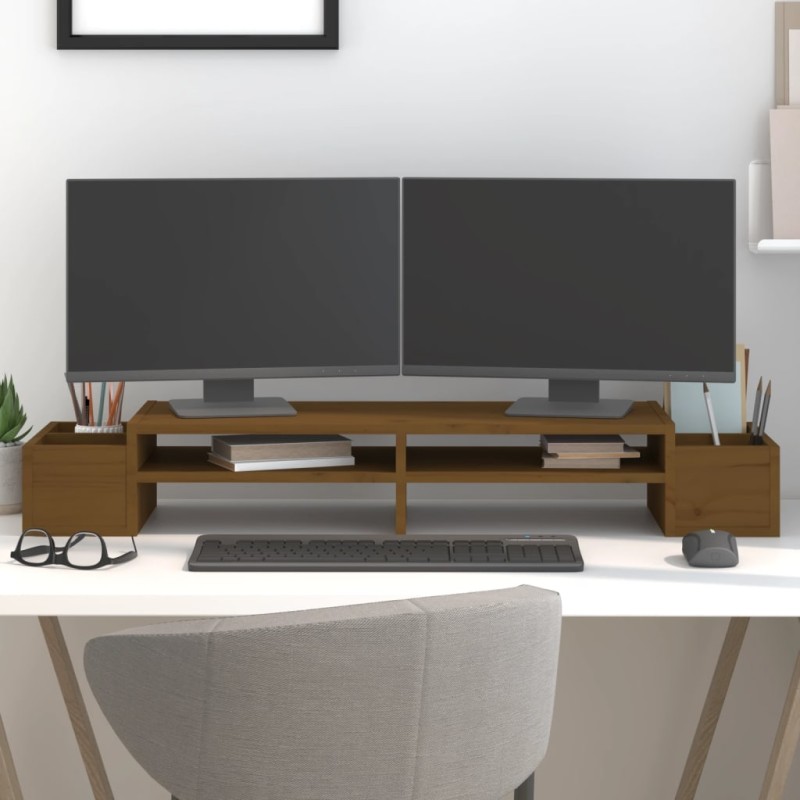 vidaXL Soporte monitor madera maciza pino marrón miel 100x27,5x15 cm vidaXL Soporte monitor madera maciza pino marrón miel 100x27,5x15 cm