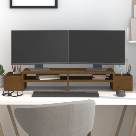 vidaXL Soporte monitor madera maciza pino marrón miel 100x27,5x15 cm
