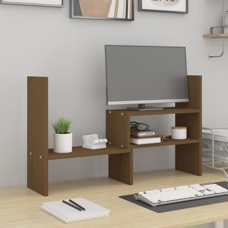 vidaXL Soporte monitor madera maciza pino marrón miel (39-72)x17x43 cm vidaXL Soporte monitor madera maciza pino marrón miel (39-72)x17x43 cm