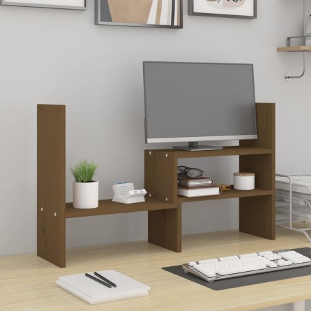 vidaXL Soporte monitor madera maciza pino marrón miel (39-72)x17x43 cm