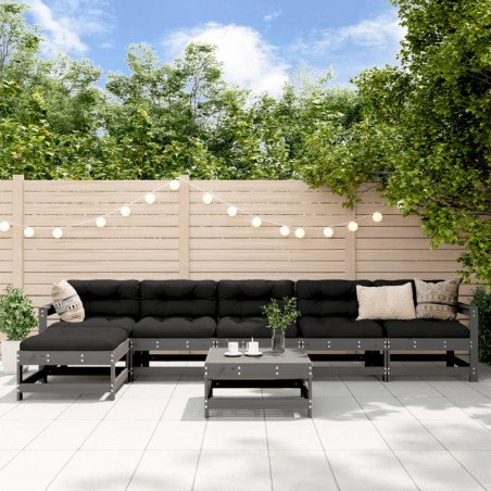 vidaXL Juego de muebles de jardín 7 piezas madera maciza de pino gris