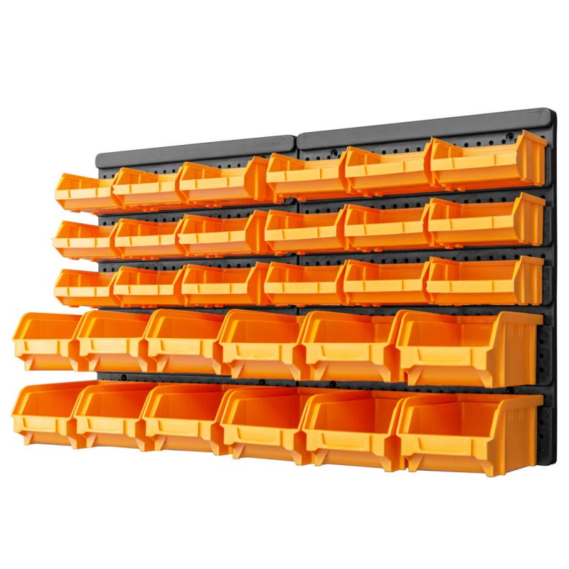 vidaXL Kit cajas de almacenaje 32 pzas paneles de pared amarillo negro vidaXL Kit cajas de almacenaje 32 pzas paneles de pared amarillo negro