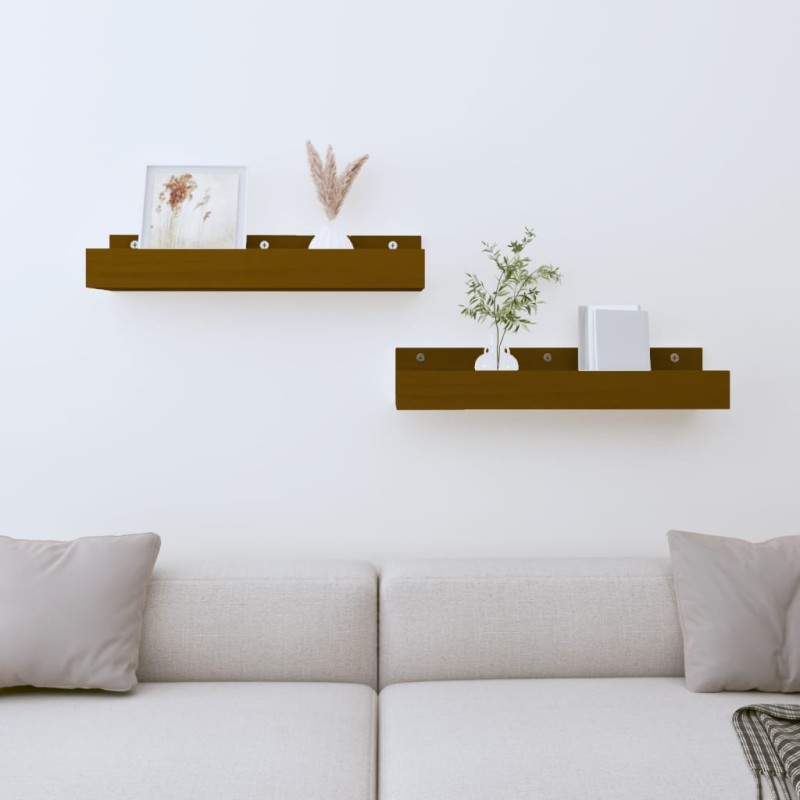 vidaXL Estantes de pared 2 uds madera de pino marrón miel 50x12x9 cm vidaXL Estantes de pared 2 uds madera de pino marrón miel 50x12x9 cm