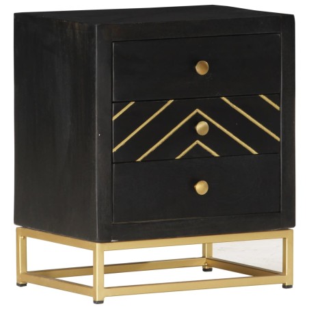 vidaXL Mesita de noche madera maciza mango negro y dorado 40x30x50cm