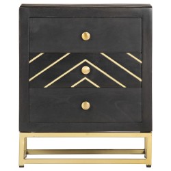 vidaXL Mesita de noche madera maciza mango negro y dorado 40x30x50cm