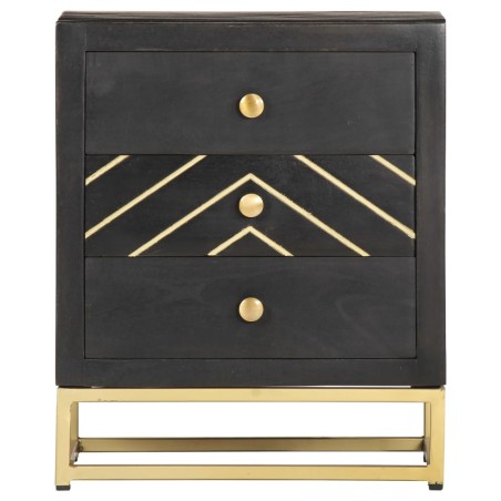 vidaXL Mesita de noche madera maciza mango negro y dorado 40x30x50cm
