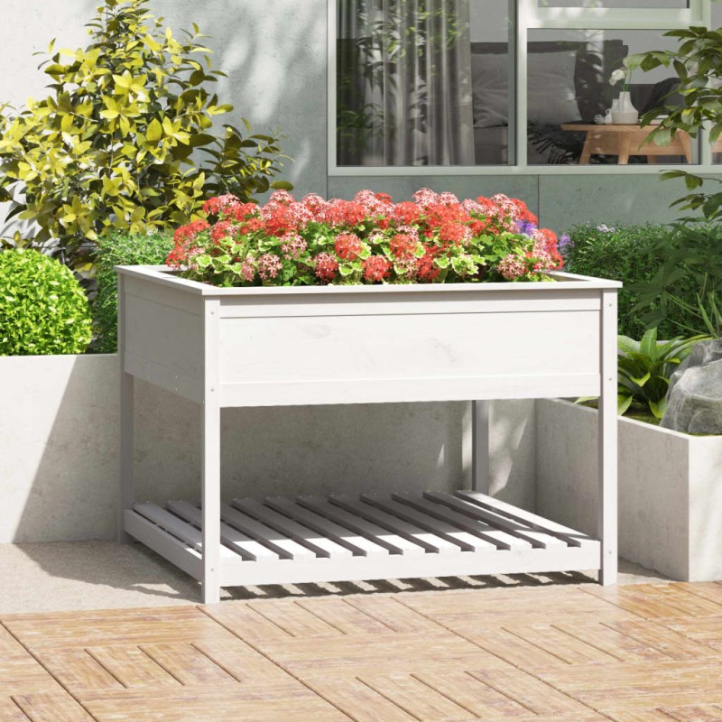 vidaXL Jardinera de estante madera maciza pino blanca 111,5x111,5x81cm vidaXL Jardinera de estante madera maciza pino blanca 111,5x111,5x81cm