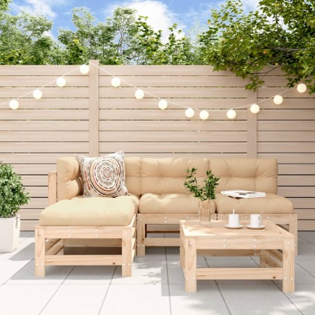 vidaXL Juego de sofás de jardín 5 piezas madera maciza de pino
