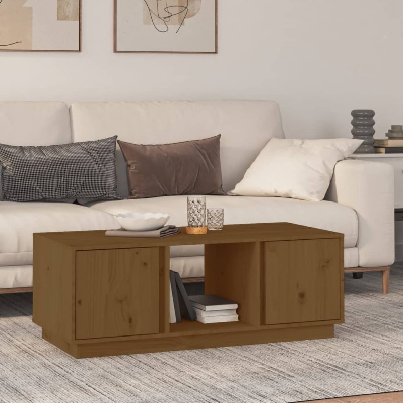 vidaXL Mesa de centro madera maciza de pino marrón miel 110x50x40 cm vidaXL Mesa de centro madera maciza de pino marrón miel 110x50x40 cm