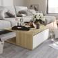 vidaXL Mesa de centro madera contrachapada blanco y roble 80x80x31 cm vidaXL Mesa de centro madera contrachapada blanco y roble 80x80x31 cm