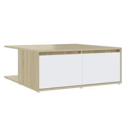 vidaXL Mesa de centro madera contrachapada blanco y roble 80x80x31 cm