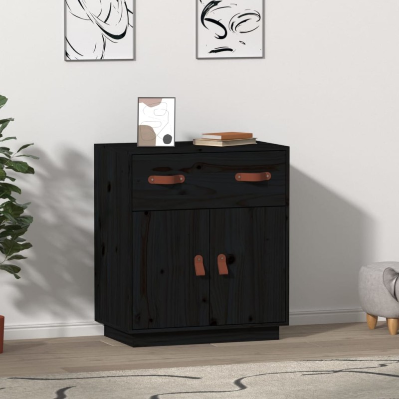 vidaXL Aparador de madera maciza de pino negro 65,5x40x75 cm vidaXL Aparador de madera maciza de pino negro 65,5x40x75 cm