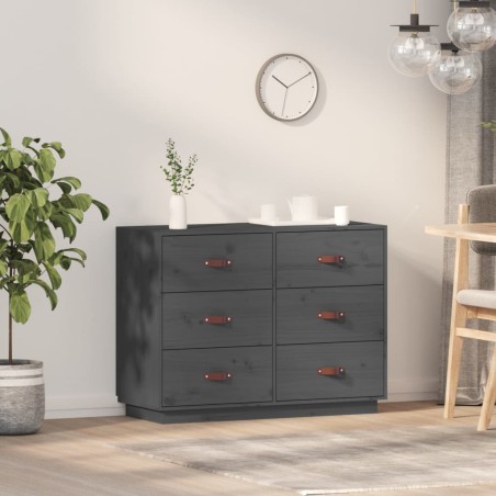 vidaXL Aparador de madera maciza de pino gris 100x40x75 cm
