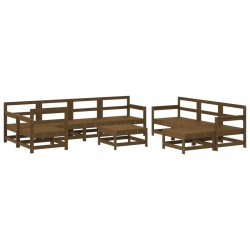 vidaXL Juego muebles de jardín 10 pzas madera maciza pino marrón miel