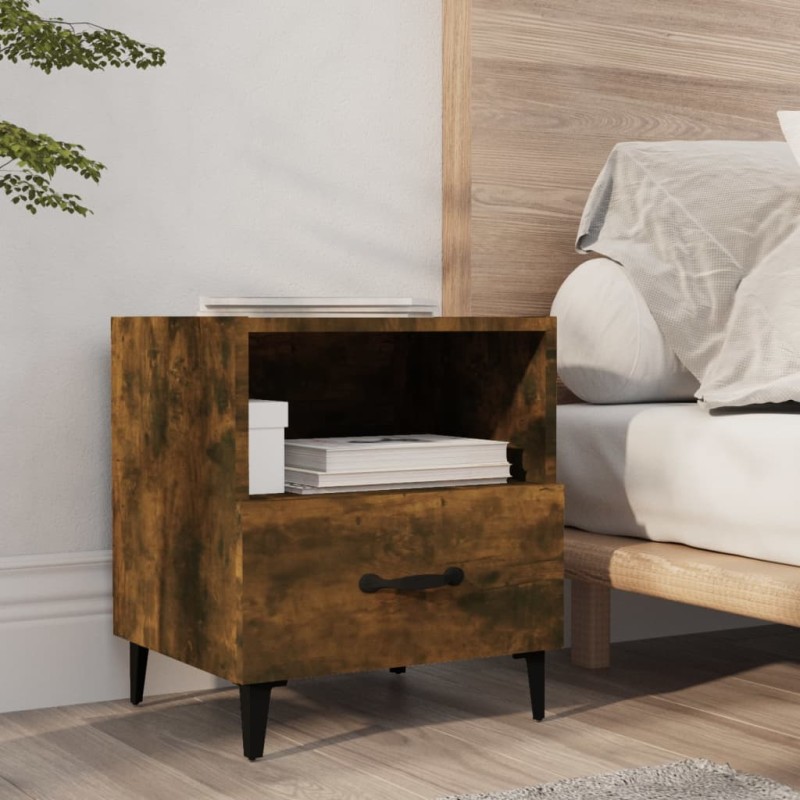 vidaXL Mesita de noche madera contrachapada color roble ahumado
