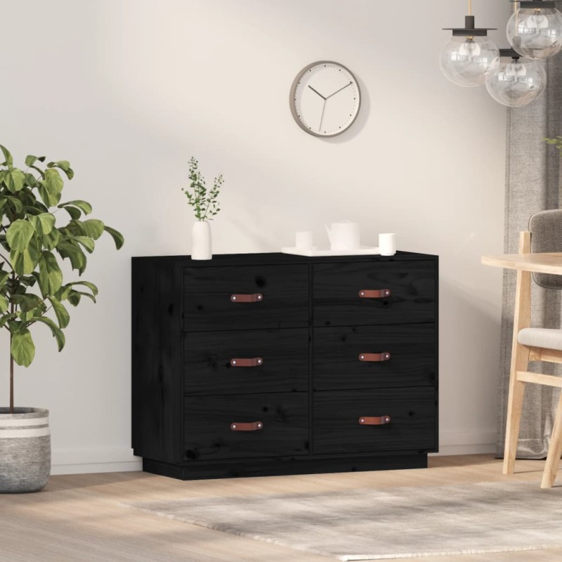 vidaXL Aparador madera maciza de pino negro 100x40x75 cm vidaXL Aparador madera maciza de pino negro 100x40x75 cm