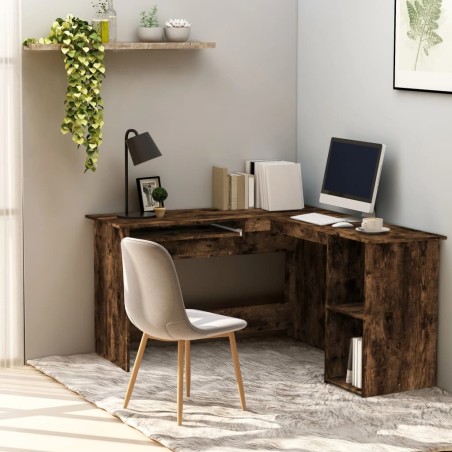 vidaXL Escritorio esquina madera contrachapada roble humo 120x140x75cm