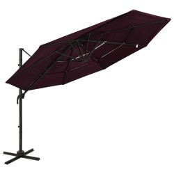 vidaXL Sombrilla de 4 niveles con poste de aluminio burdeos 3x3 m