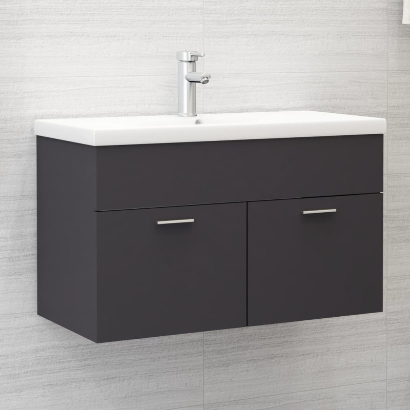 vidaXL Armario para lavabo madera contrachapada gris 80x38,5x46 cm vidaXL Armario para lavabo madera contrachapada gris 80x38,5x46 cm