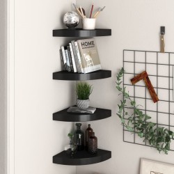 vidaXL Estantes flotantes de esquina 4 uds MDF negro 25x25x3,8 cm