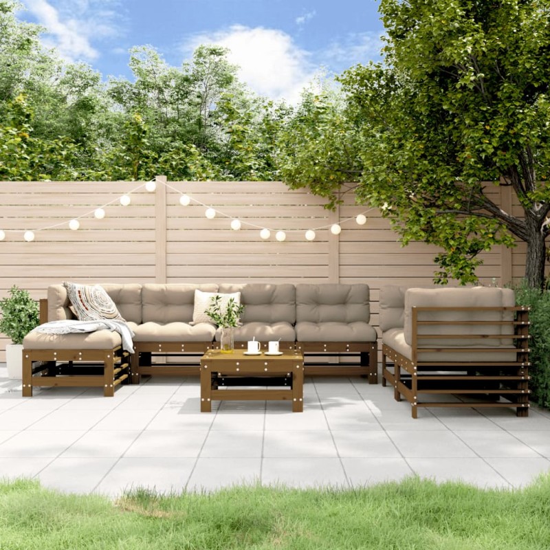 vidaXL Juego muebles de jardín 8 pzas madera maciza pino marrón miel vidaXL Juego muebles de jardín 8 pzas madera maciza pino marrón miel