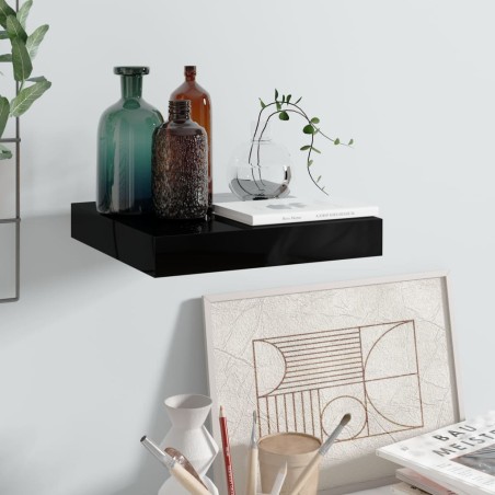 vidaXL Estante flotante de pared negro brillante MDF 23x23,5x3,8 cm