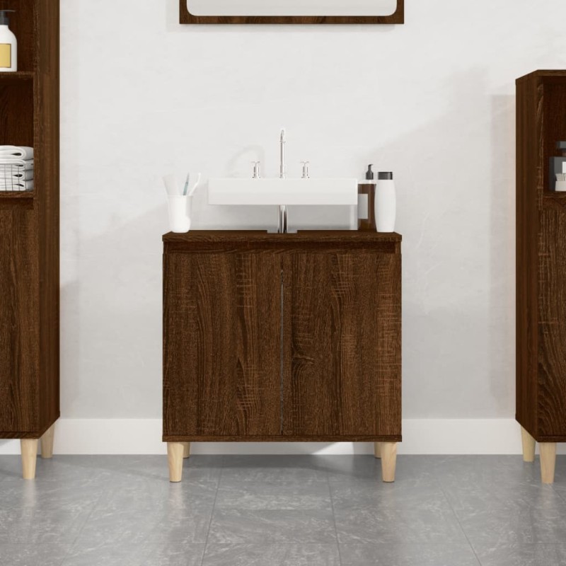 vidaXL Armario de lavabo madera contrachapada roble marrón 58x33x60 cm vidaXL Armario de lavabo madera contrachapada roble marrón 58x33x60 cm