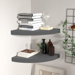 vidaXL Estantes flotantes esquina 2 uds MDF gris brillo 35x35x3,8 cm