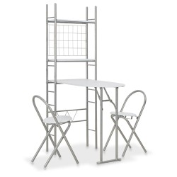 vidaXL Set de comedor plegable con estante 3 piezas MDF y acero blanco