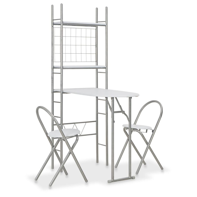 vidaXL Set de comedor plegable con estante 3 piezas MDF y acero blanco vidaXL Set de comedor plegable con estante 3 piezas MDF y acero blanco