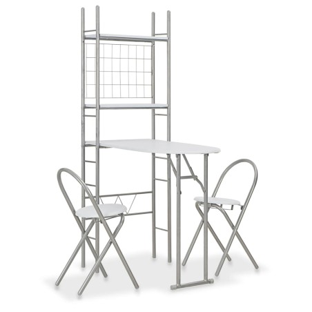 vidaXL Set de comedor plegable con estante 3 piezas MDF y acero blanco