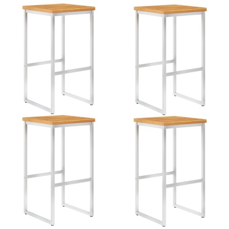 vidaXL Taburetes de bar 4 uds madera maciza acacia y acero inoxidable
