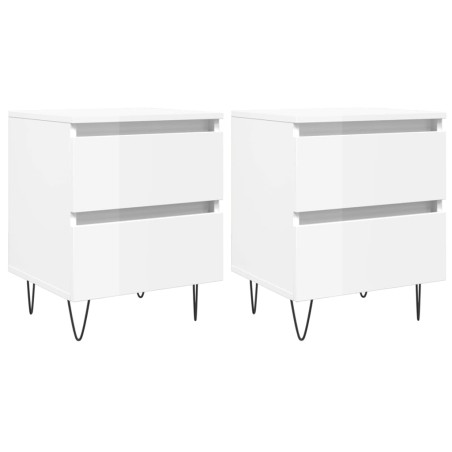 vidaXL Mesitas noche 2 uds madera ingeniería blanco brillo 40x35x50 cm