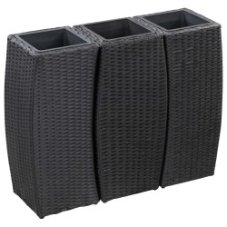 vidaXL Conjunto de arriates de ratán sintético negro 3 piezas