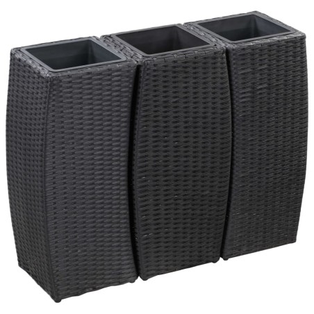 vidaXL Conjunto de arriates de ratán sintético negro 3 piezas