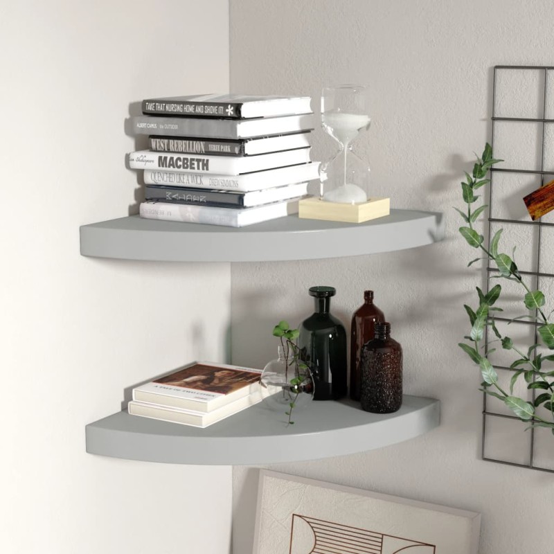 vidaXL Estantes flotantes de esquina 2 uds MDF gris 35x35x3,8 cm vidaXL Estantes flotantes de esquina 2 uds MDF gris 35x35x3,8 cm