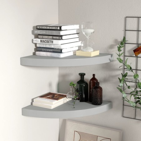 vidaXL Estantes flotantes de esquina 2 uds MDF gris 35x35x3,8 cm