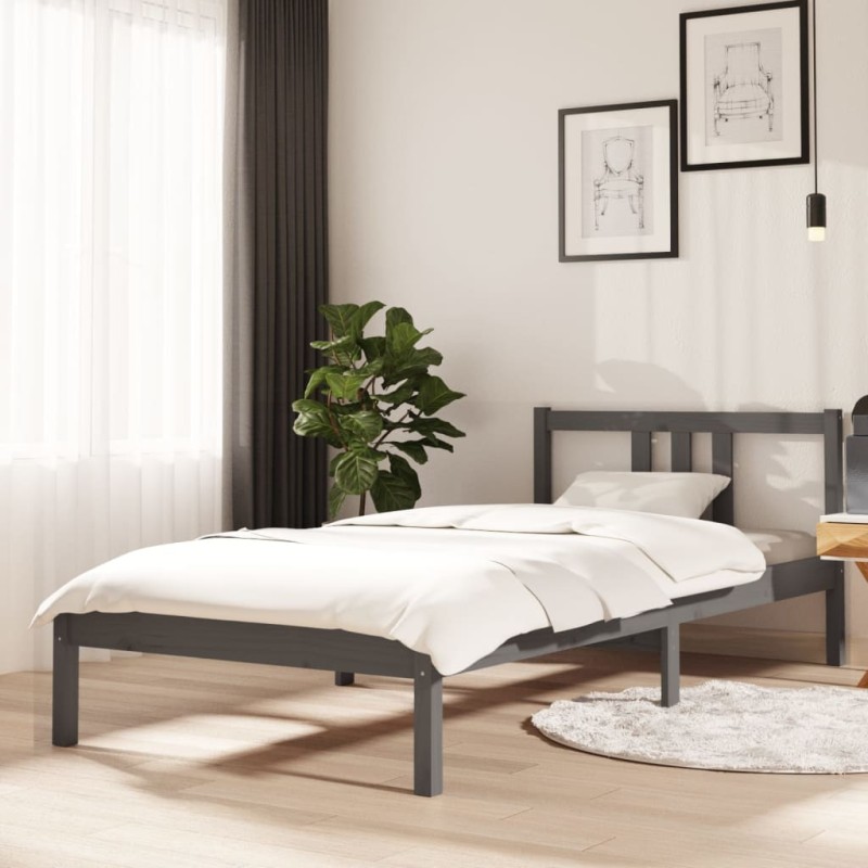 vidaXL Estructura de cama madera maciza gris 90x200 cm vidaXL Estructura de cama madera maciza gris 90x200 cm