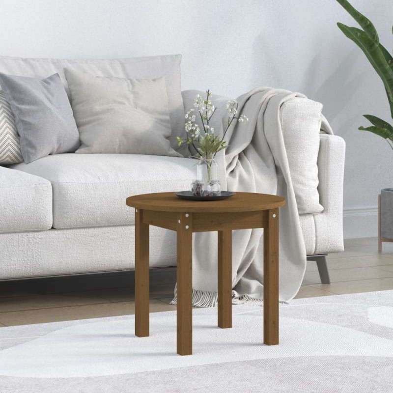 vidaXL Mesa de centro de madera maciza de pino marrón miel Ø 45x40 cm vidaXL Mesa de centro de madera maciza de pino marrón miel Ø 45x40 cm