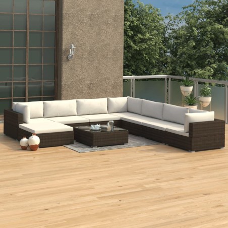 vidaXL Set muebles de jardín 9 piezas y cojines ratán sintético marrón
