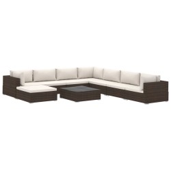 vidaXL Set muebles de jardín 9 piezas y cojines ratán sintético marrón