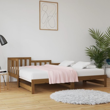 vidaXL Sofá cama extraíble madera de pino marrón miel 2x(80x200) cm