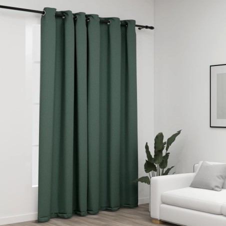 vidaXL Cortina opaca con ojales look de lino verde 290x245 cm