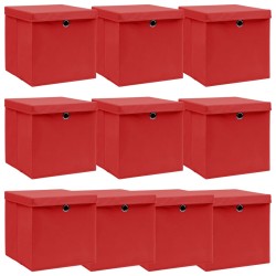 vidaXL Cajas de almacenaje con tapas 10 uds tela rojo 32x32x32 cm