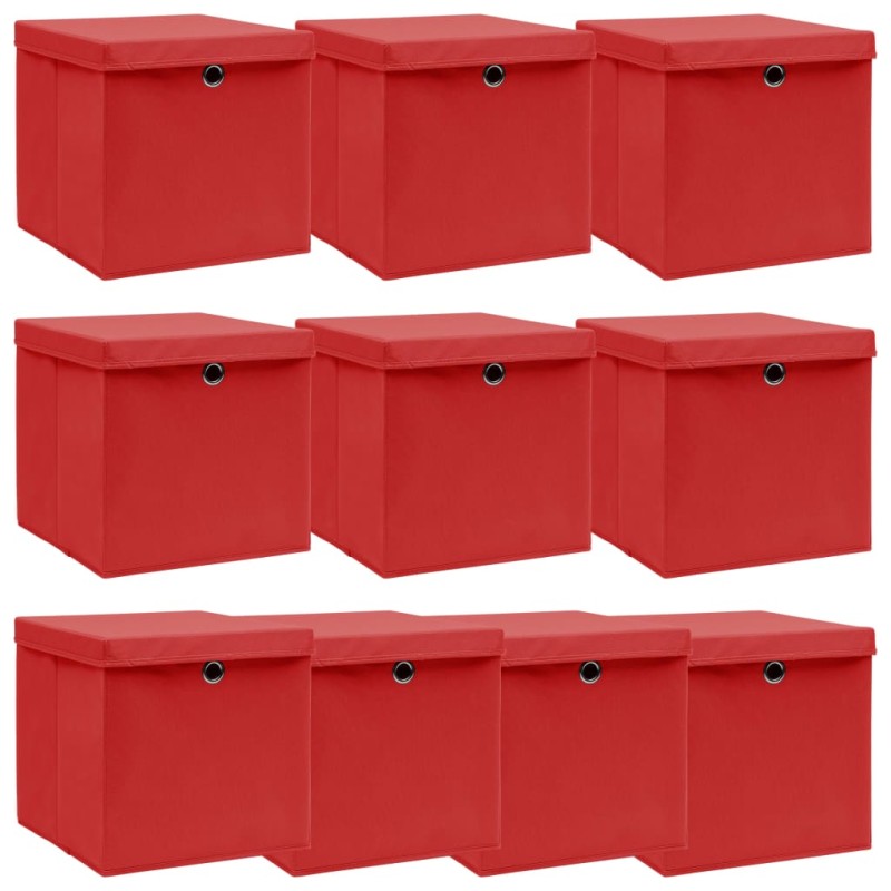 vidaXL Cajas de almacenaje con tapas 10 uds tela rojo 32x32x32 cm vidaXL Cajas de almacenaje con tapas 10 uds tela rojo 32x32x32 cm