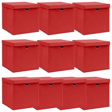 vidaXL Cajas de almacenaje con tapas 10 uds tela rojo 32x32x32 cm