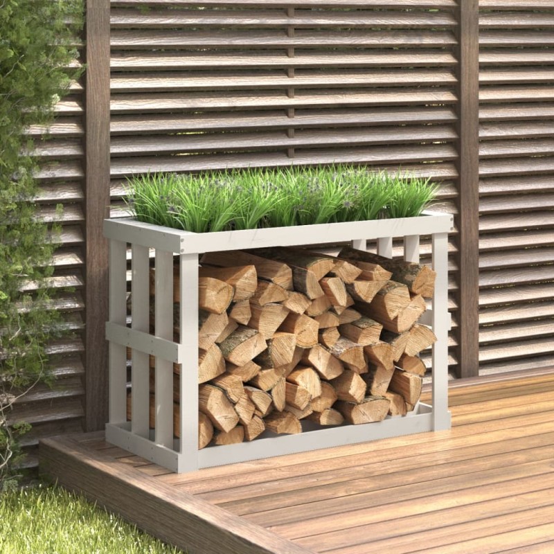 vidaXL Soporte para leña de exterior madera pino blanco 108x52x74 cm vidaXL Soporte para leña de exterior madera pino blanco 108x52x74 cm