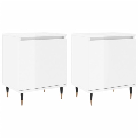 vidaXL Mesitas noche 2 uds madera ingeniería blanco brillo 40x30x50 cm